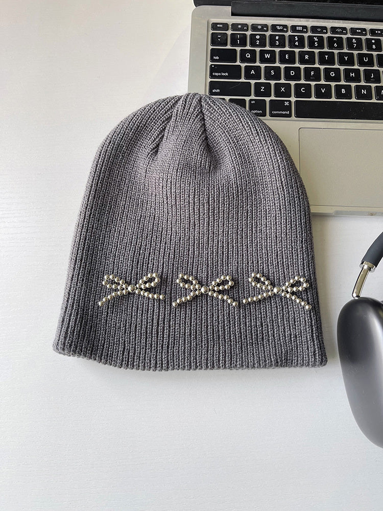 Pearl Bow Knit Beanie