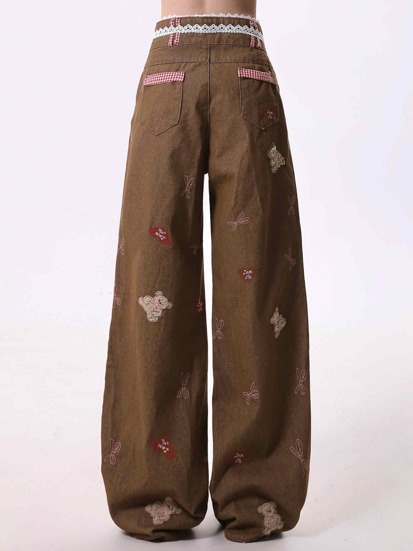 Cartoon Embroidery Wide-leg Jeans