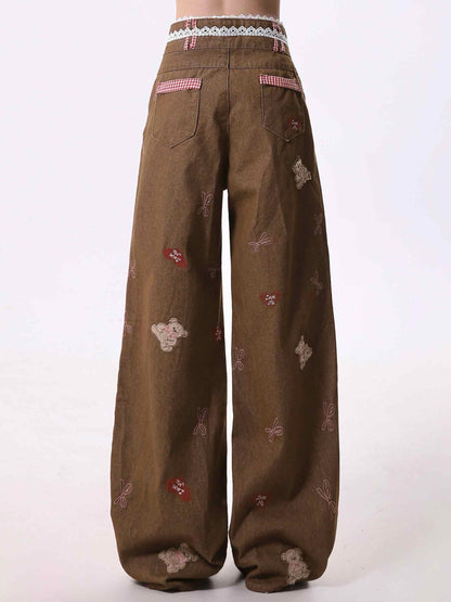 Cartoon Embroidery Wide-leg Jeans