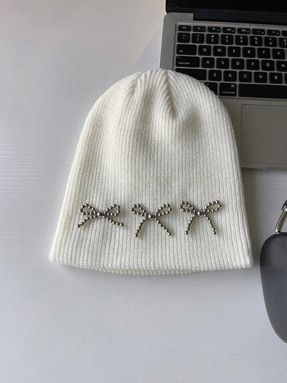 Pearl Bow Knit Beanie