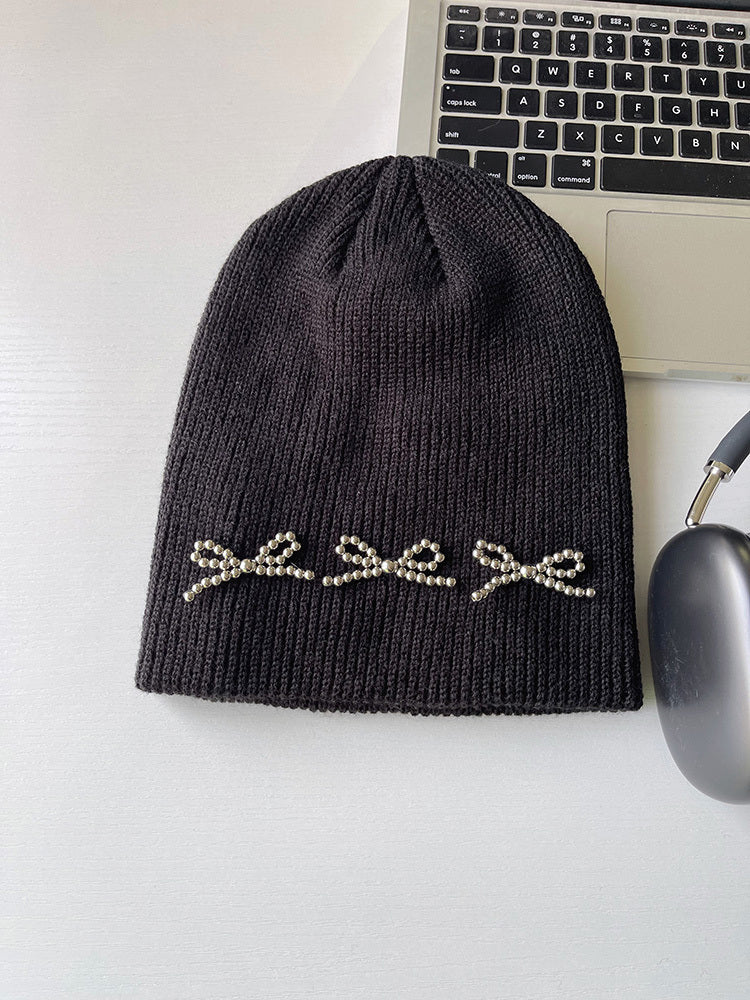 Pearl Bow Knit Beanie