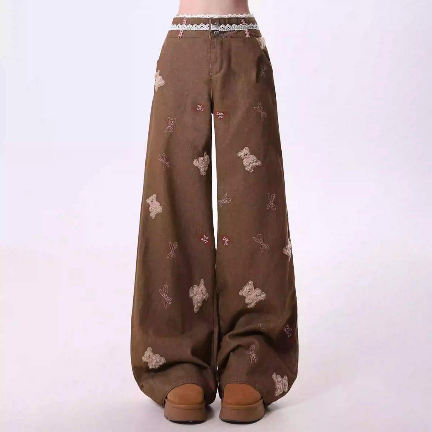 Cartoon Embroidery Wide-leg Jeans